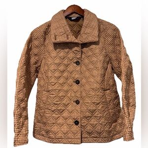 Lands' End Women's Tan houndstooth Quilted Puffer Jacket size Petite Medium